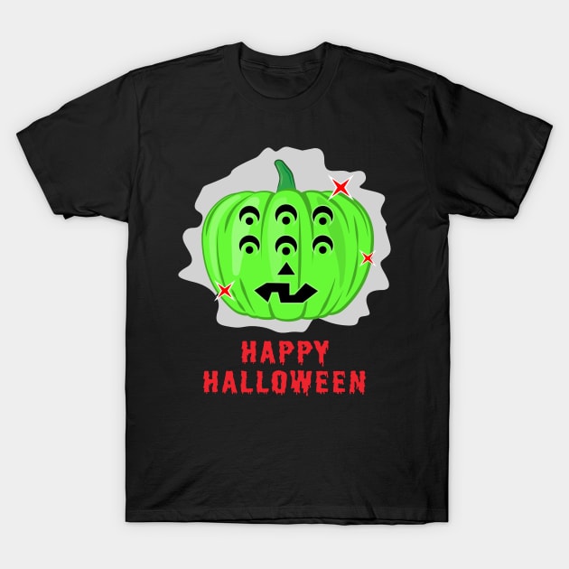 6-eyed Spooky Halloween Pumpkin T-Shirt by DesignWood Atelier